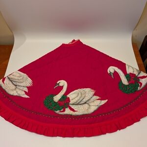 Vintage Red Swan Christmas Tree Skirt
